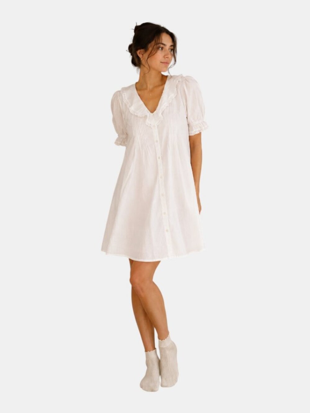 LEA WHITE COTTON RUFFLE COLLAR MINI DRESS NWOT SIZE L